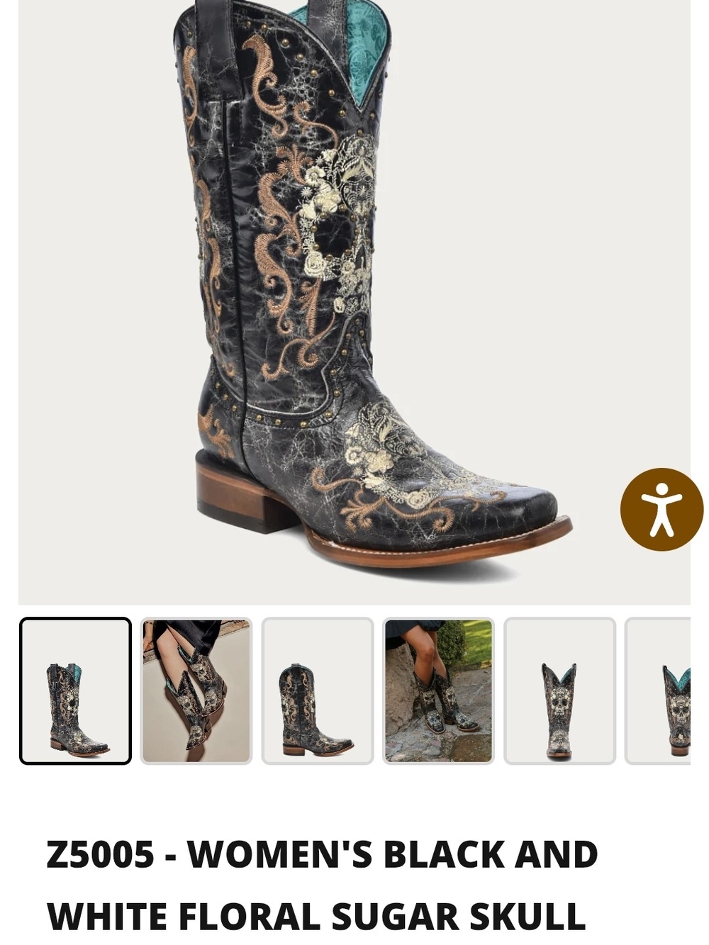 Women's Black Floral Sugar Skull Western Heeled Boots